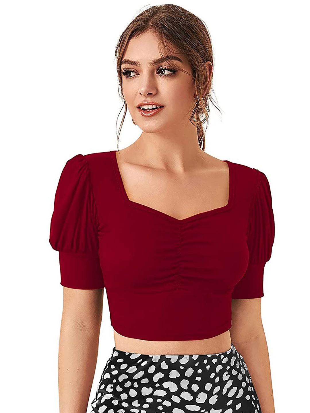 

Projas Sweetheart Neck Crop Top, Maroon