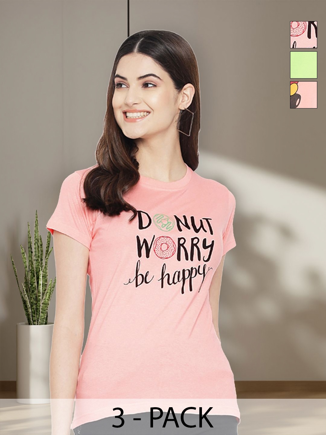 

Tromko Women Typography 3 Printed Applique T-shirt, Multi