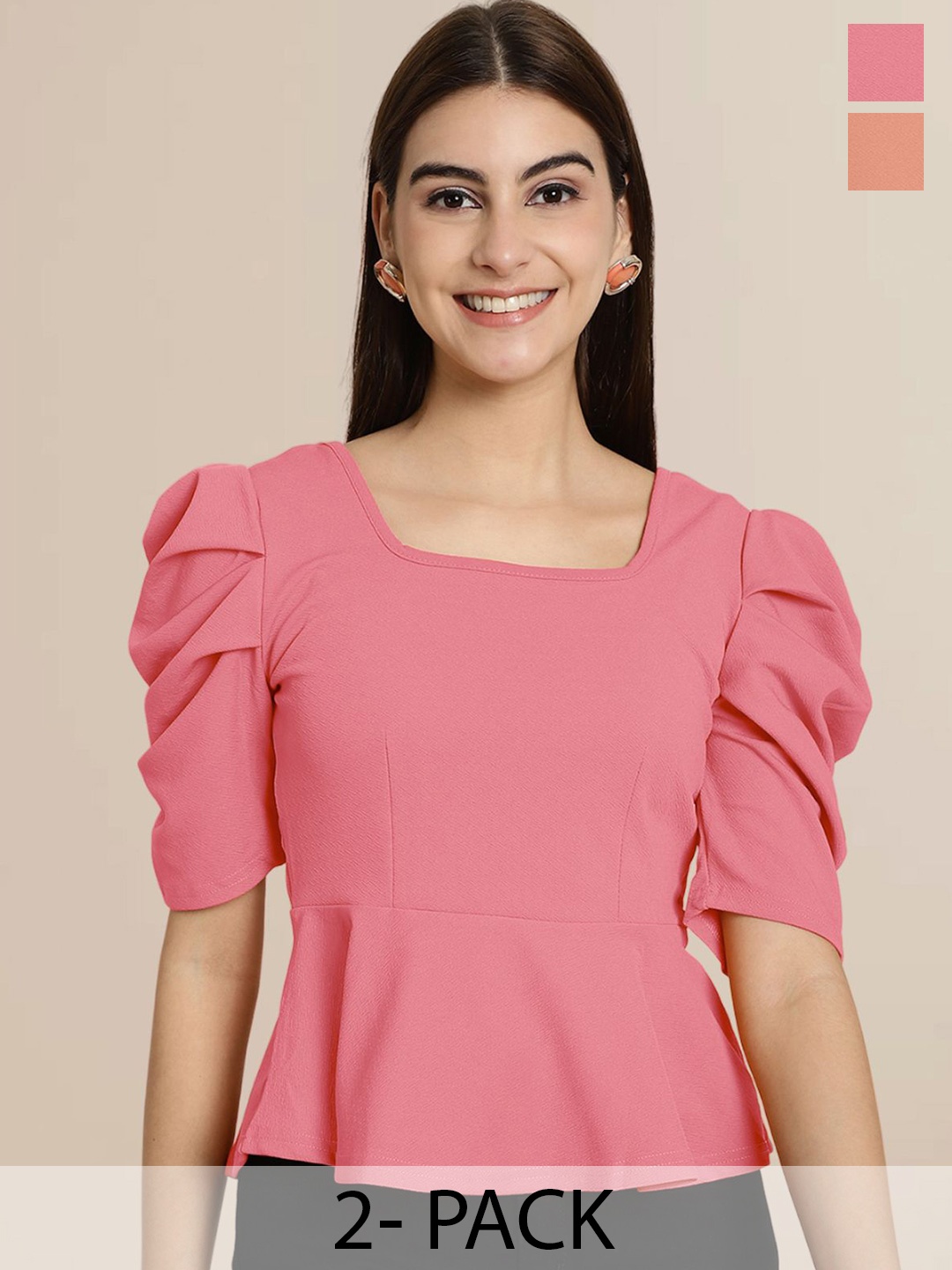 

Tromko Women Puff Sleeves Peplum Top, Multi