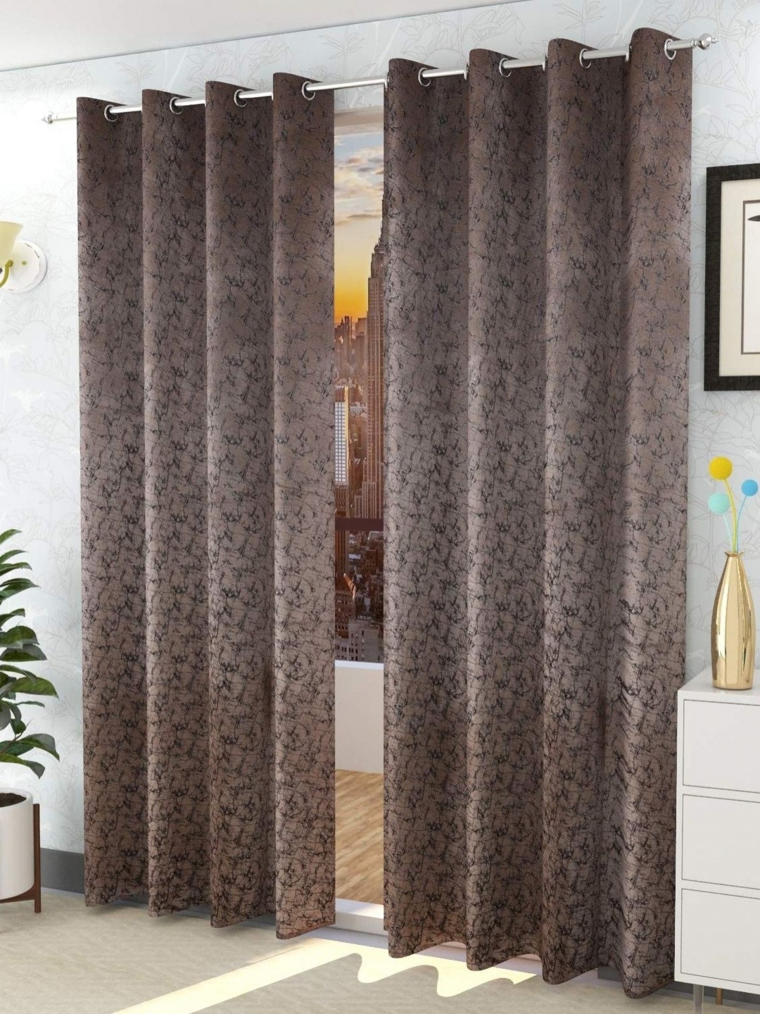 

Galaxy Home Decor Brown Set of 2 Room Darkening Long Door Curtain