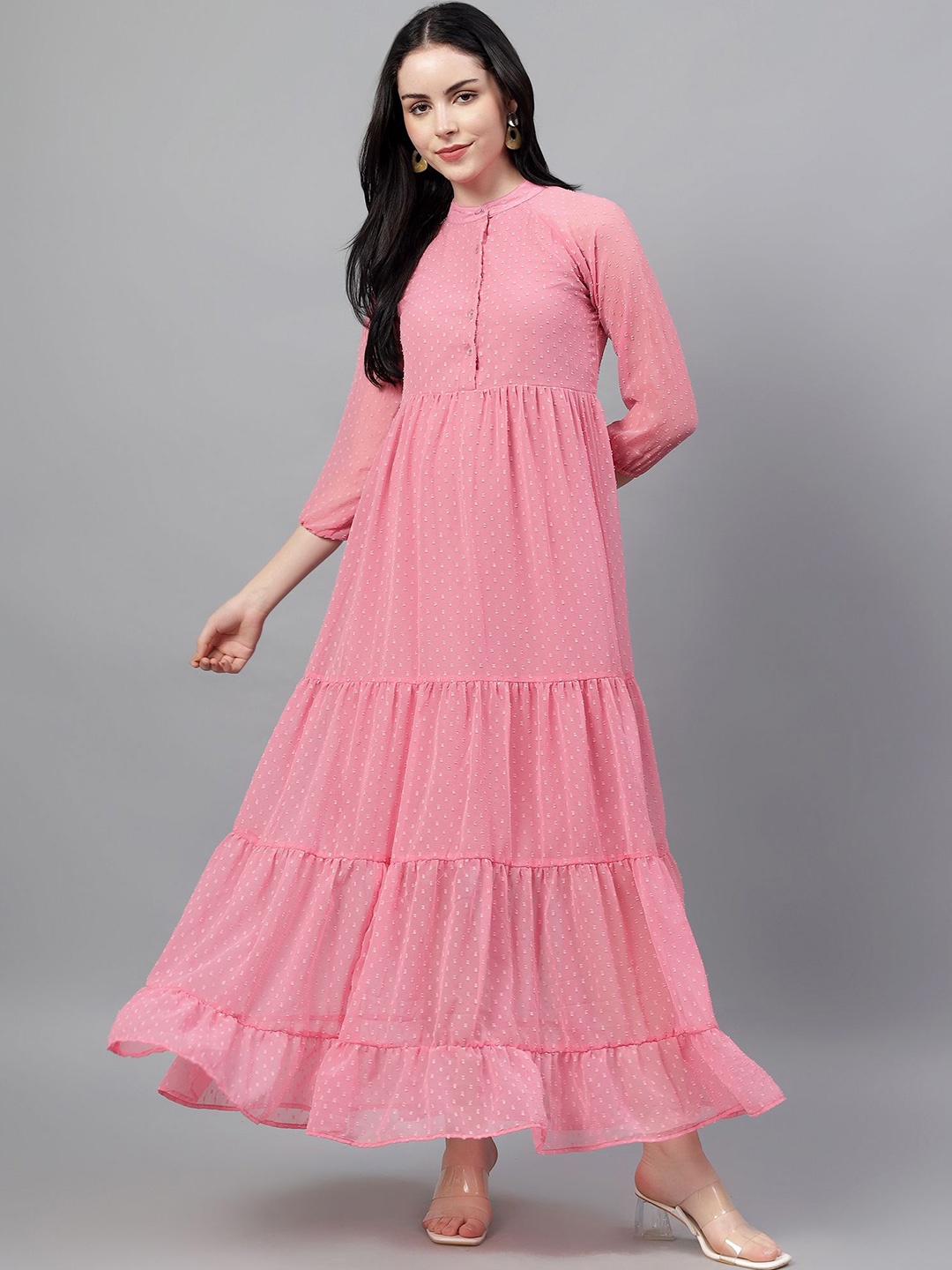 

Bright Nex Puff Sleeve Fit & Flare Maxi Dress, Pink