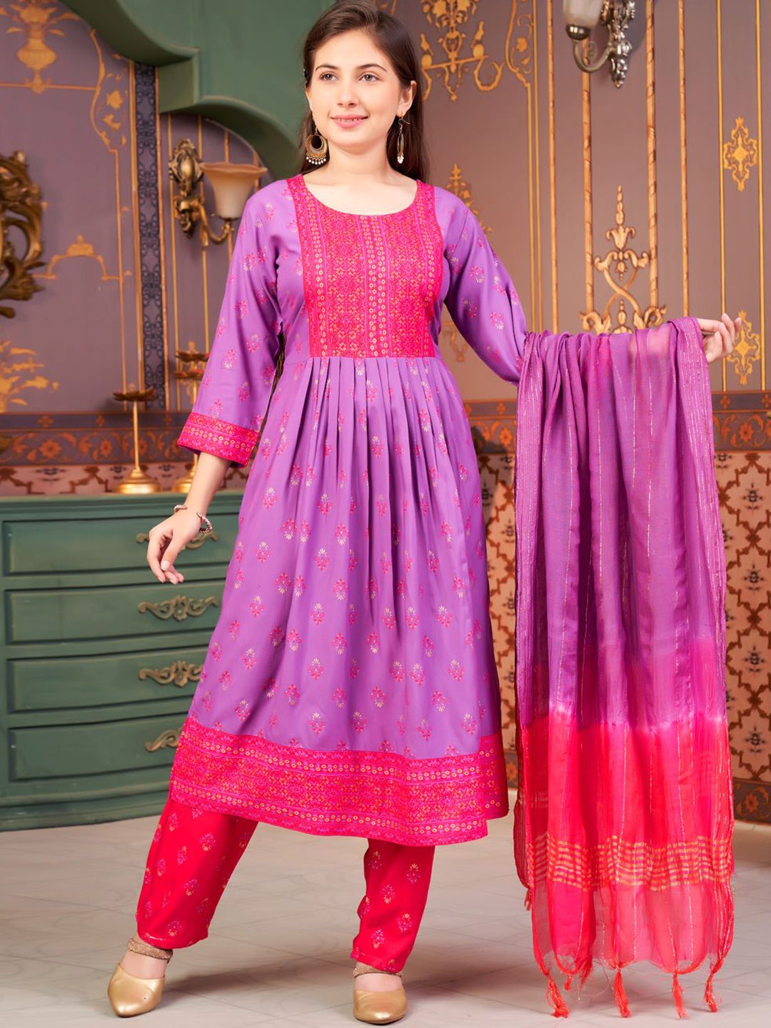 

BAESD Girls Ethnic Motifs Printed Anarkali Kurta, Purple