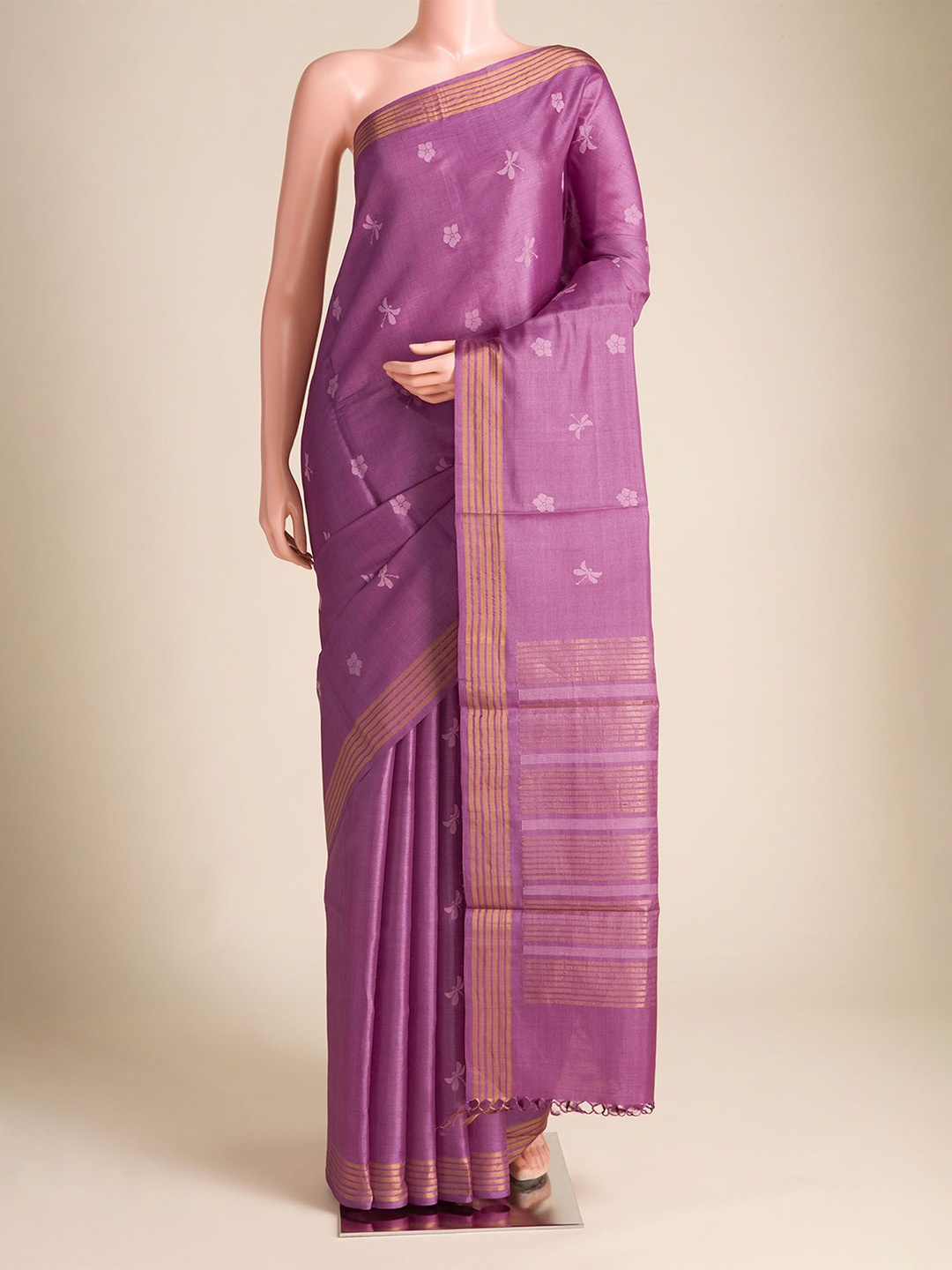 

Nalli Striped Art Silk Saree, Purple