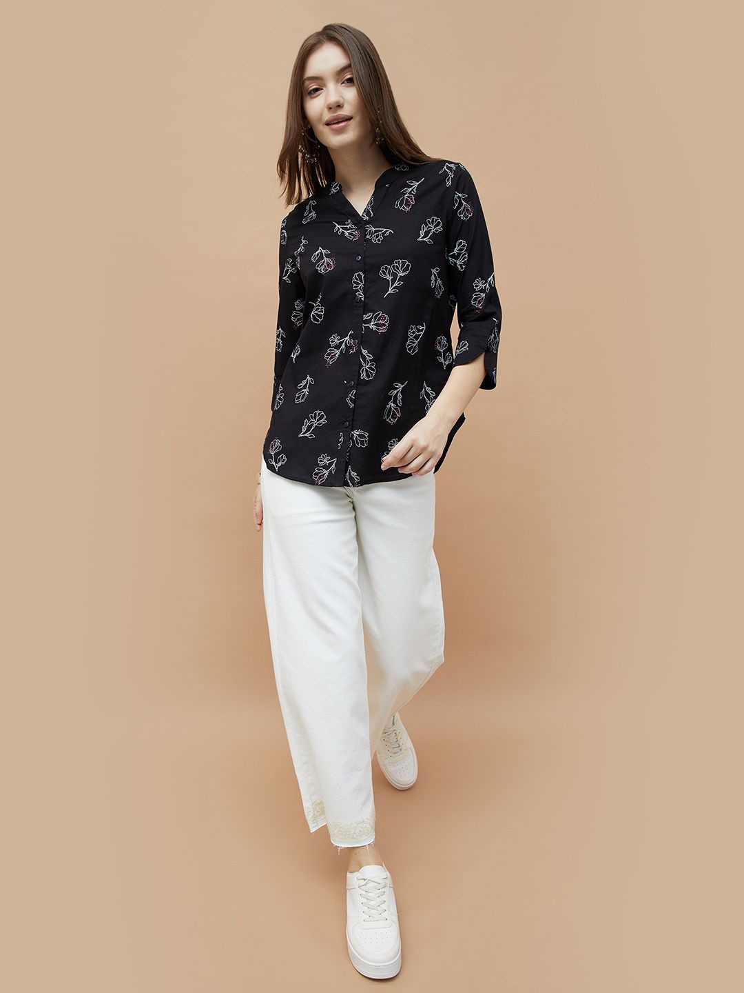 

Colour Me by Melange Women Printed Casual Shirt, Black