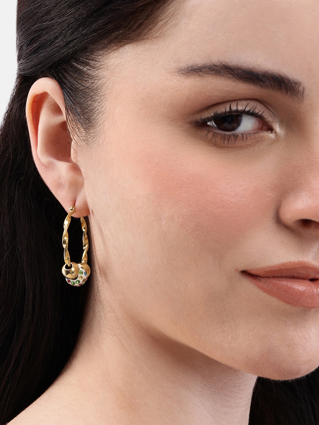 

DressBerry Circular Beaded Hoop Earrings, Gold