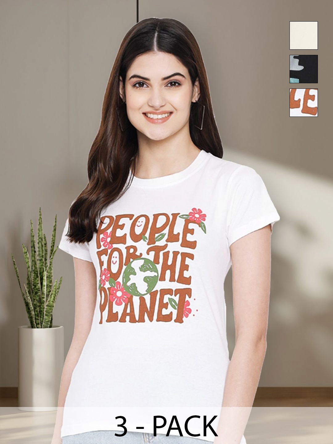 

Tromko Women Typography 3 Printed Applique T-shirt, Multi