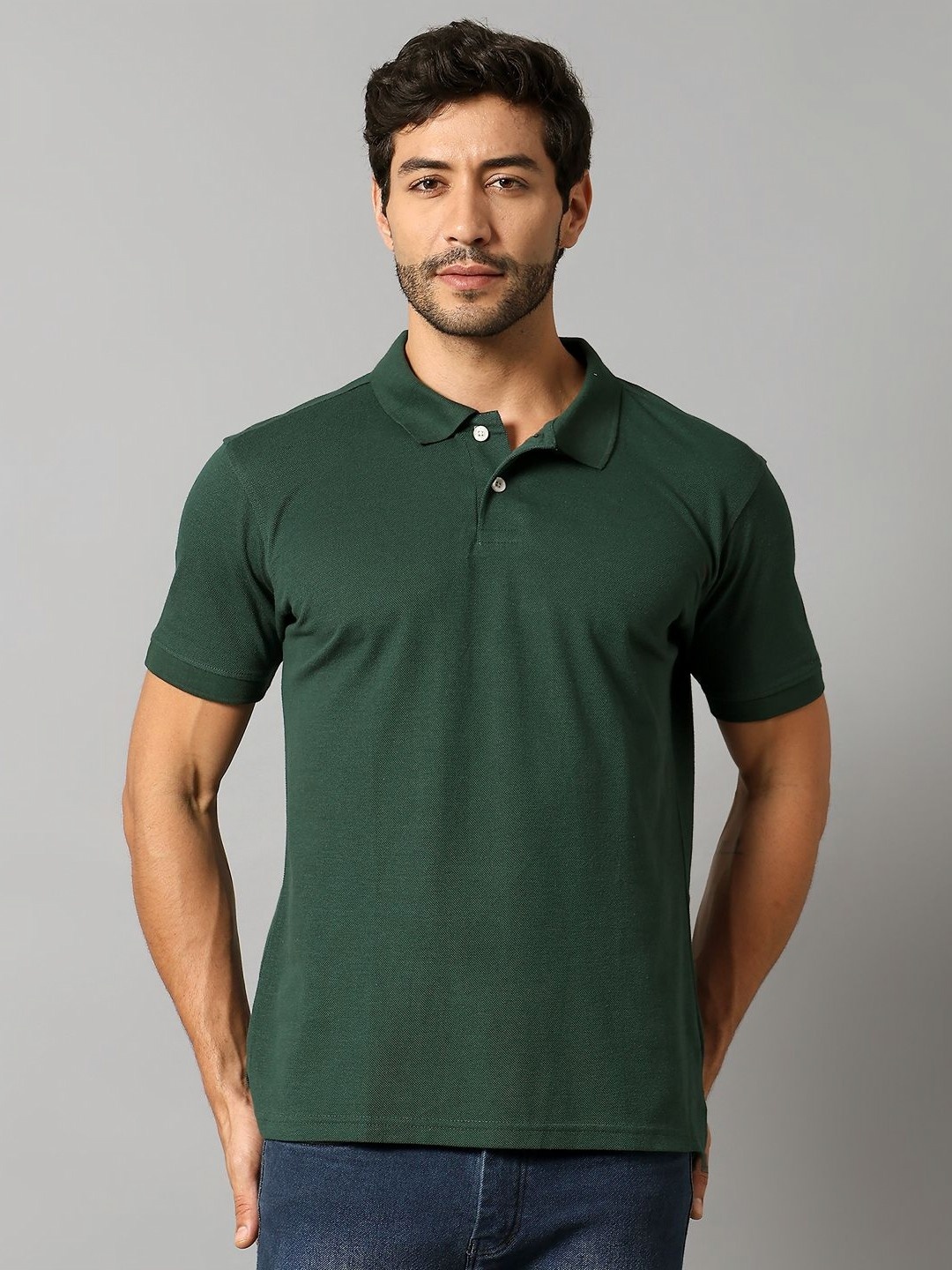 

AUXAMIS Men Polo Collar Pockets T-shirt, Green