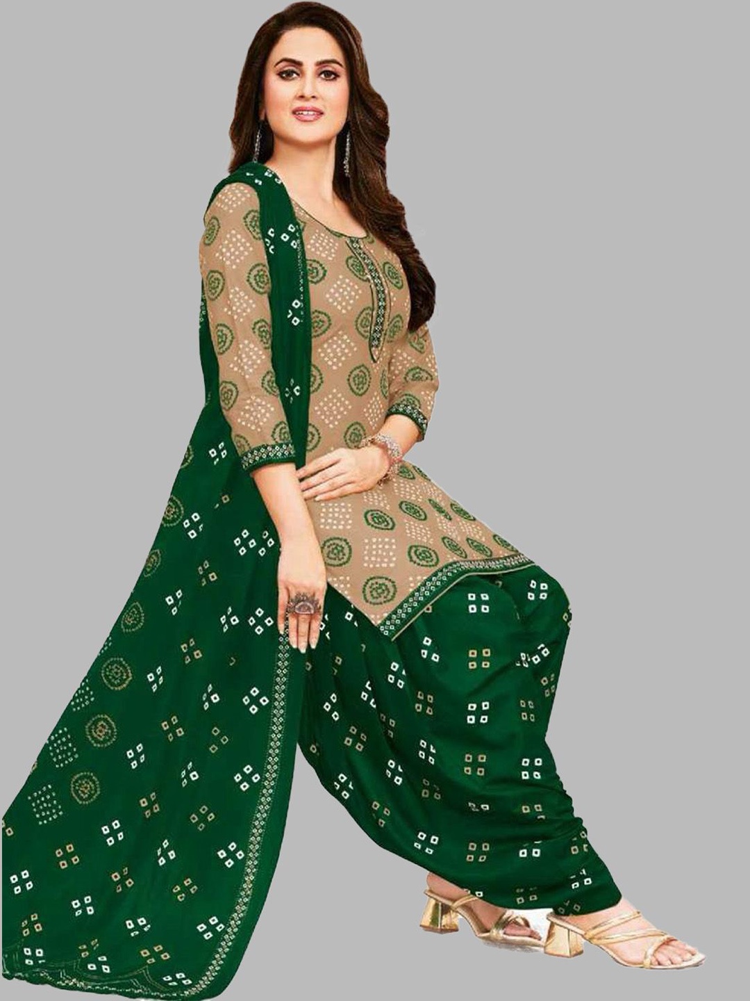 

SIMPLYETHNIC Printed Unstitched Dress Material, Beige