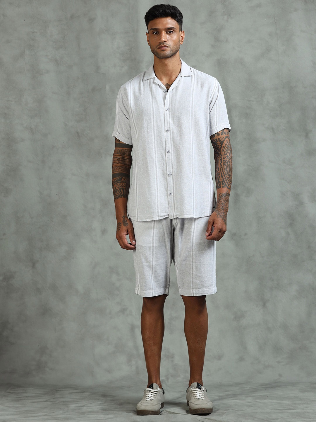 

beevee Pure Cotton Striped Shirt With Shorts Co-Ords, Grey