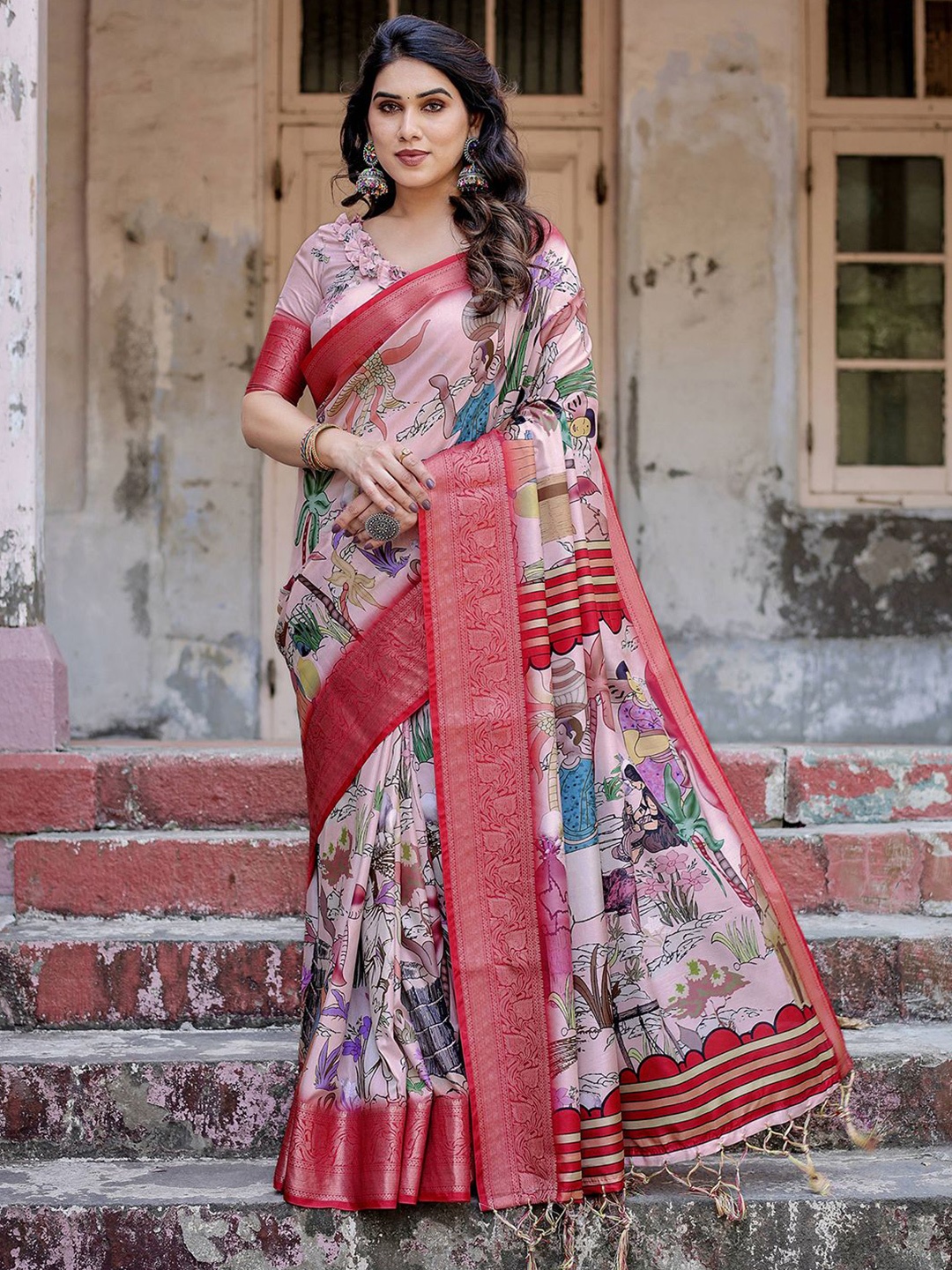 

DIVASTRI Kalamkari Zari Paithani Saree, Beige