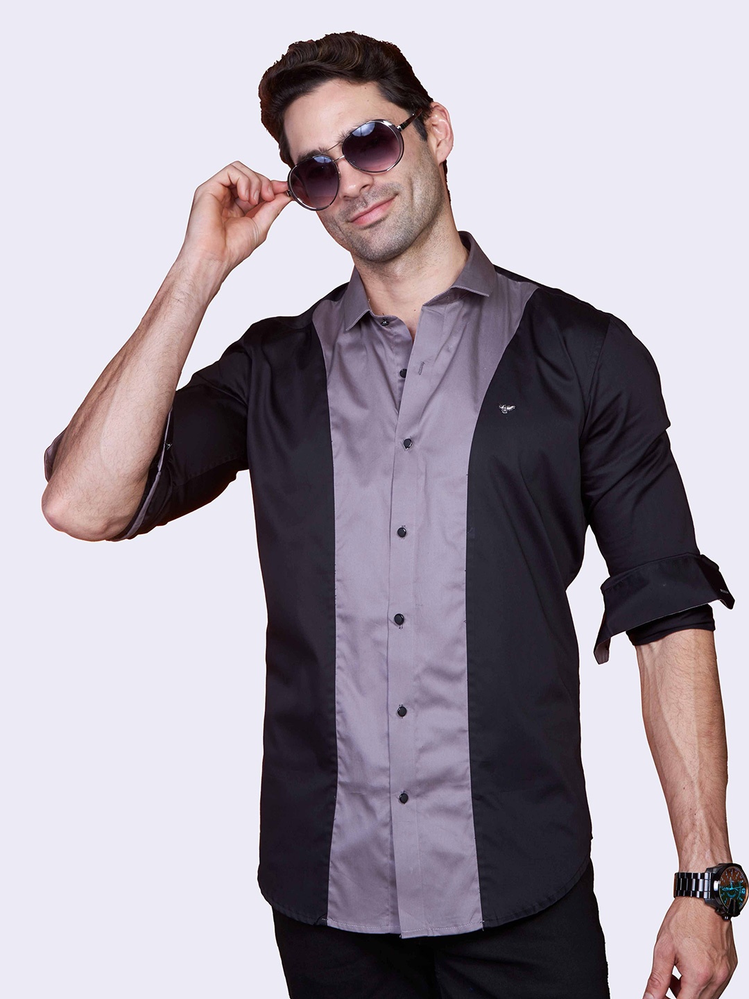 

ALMATY Men Comfort Slim Fit Opaque Casual Shirt, Black