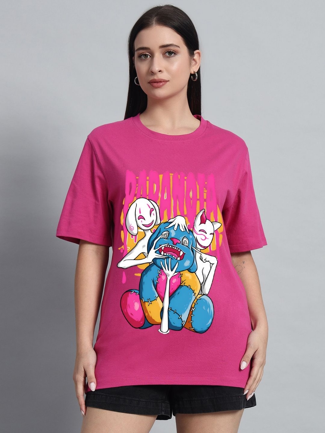 

N1F FASHION Women Drop-Shoulder Sleeves T-shirt, Pink