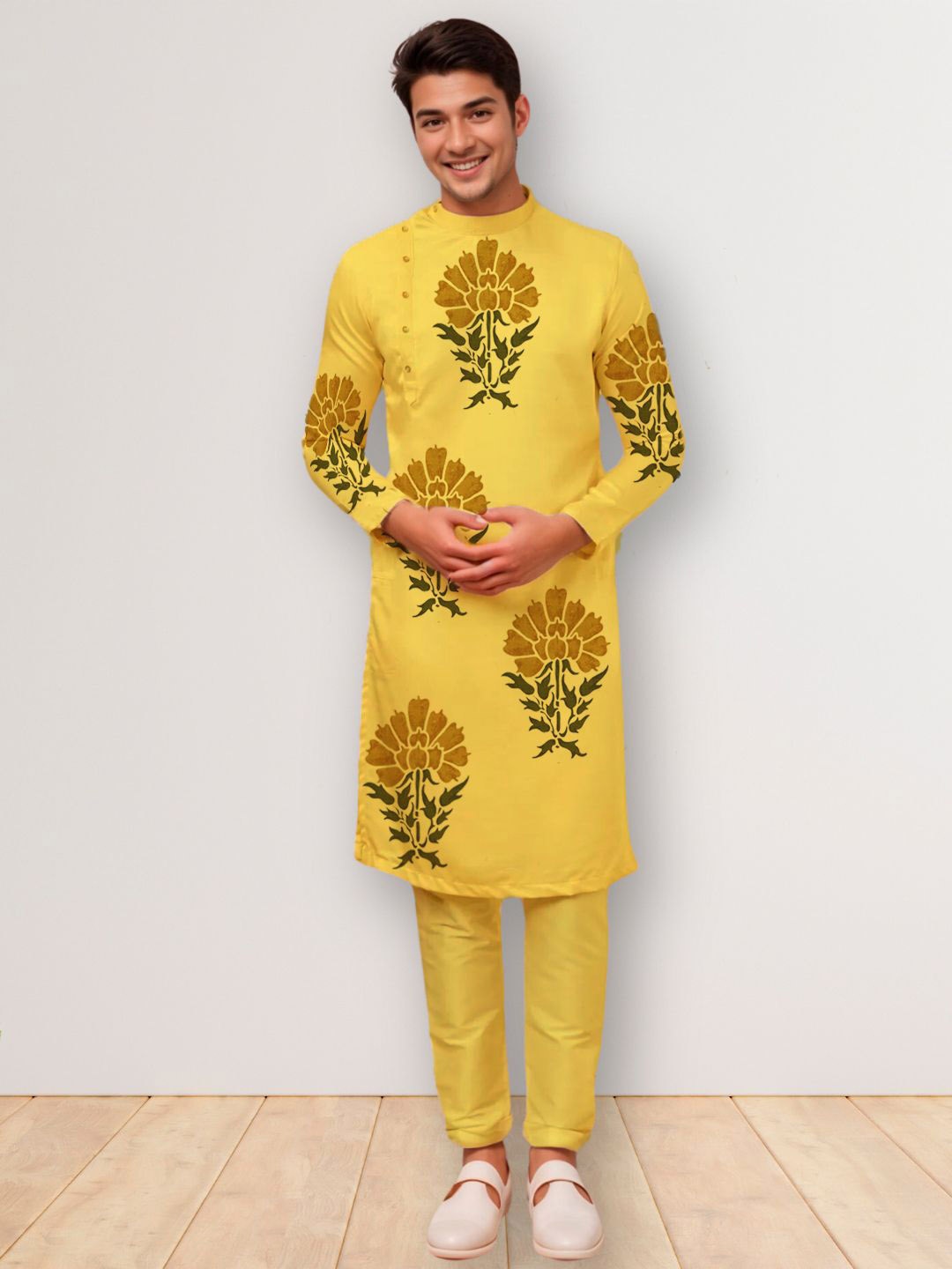 

DEVOILER Men Ethnic Motifs Printed Kurta, Mustard