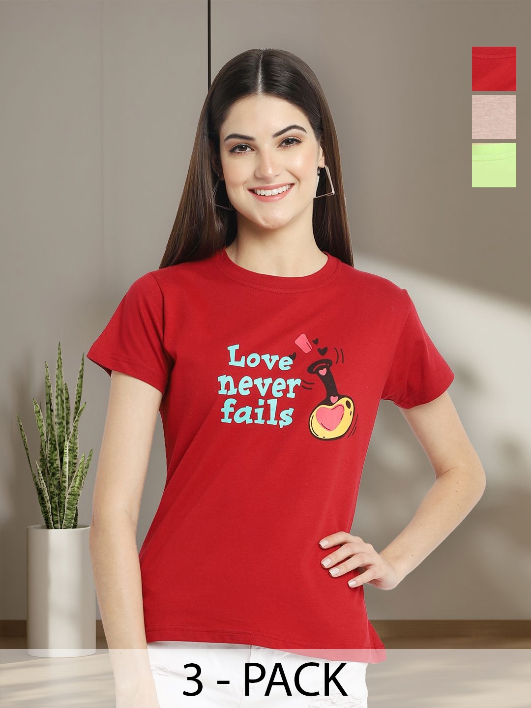 

Tromko Women Typography 3 Printed Applique T-shirt, Multi
