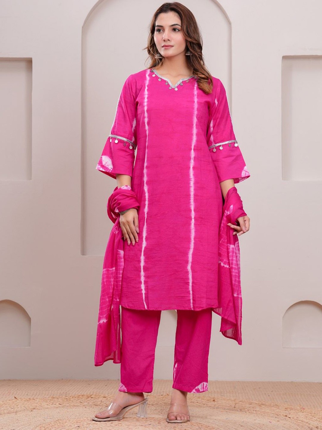 

AUTUMN LANE Women Regular Pure Cotton Kurta with Trousers & With Dupatta, Pink