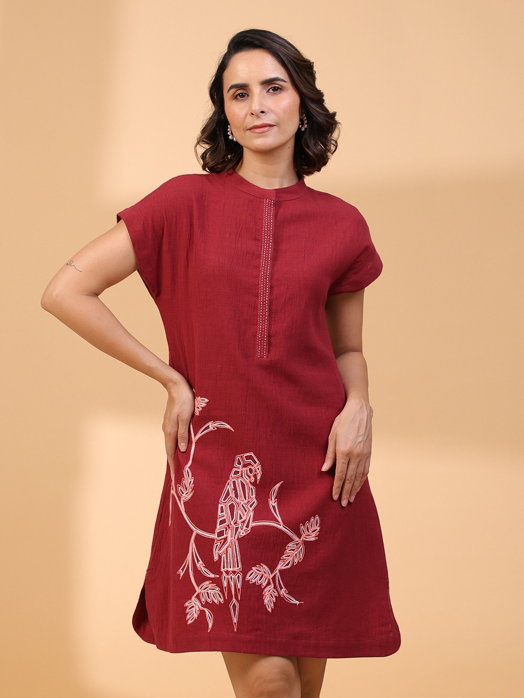 

STIL O STITCH Embellished Shirt Dress, Red