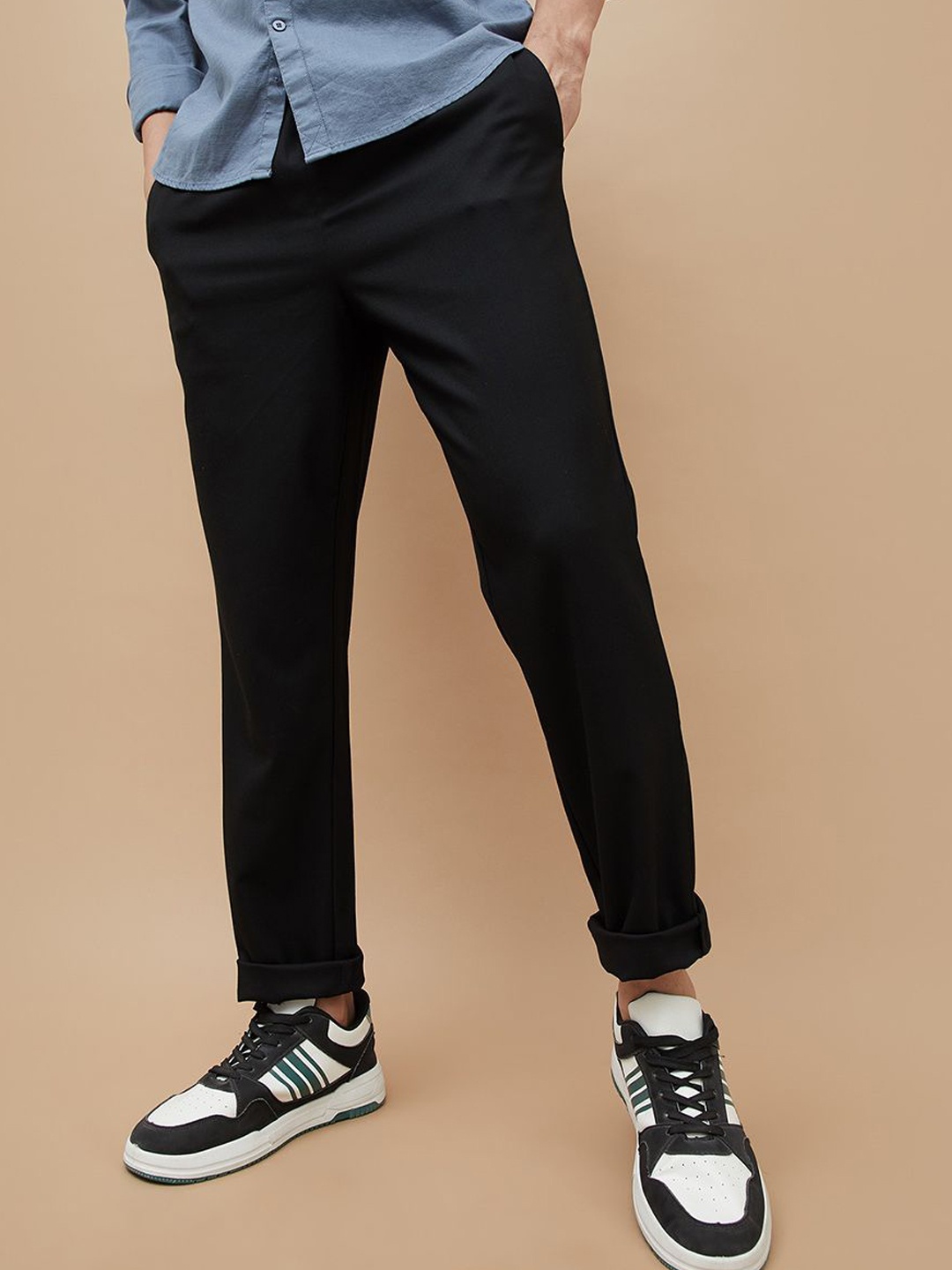 

CODE by Lifestyle Men Cotton Mid-Rise Trousers, Black