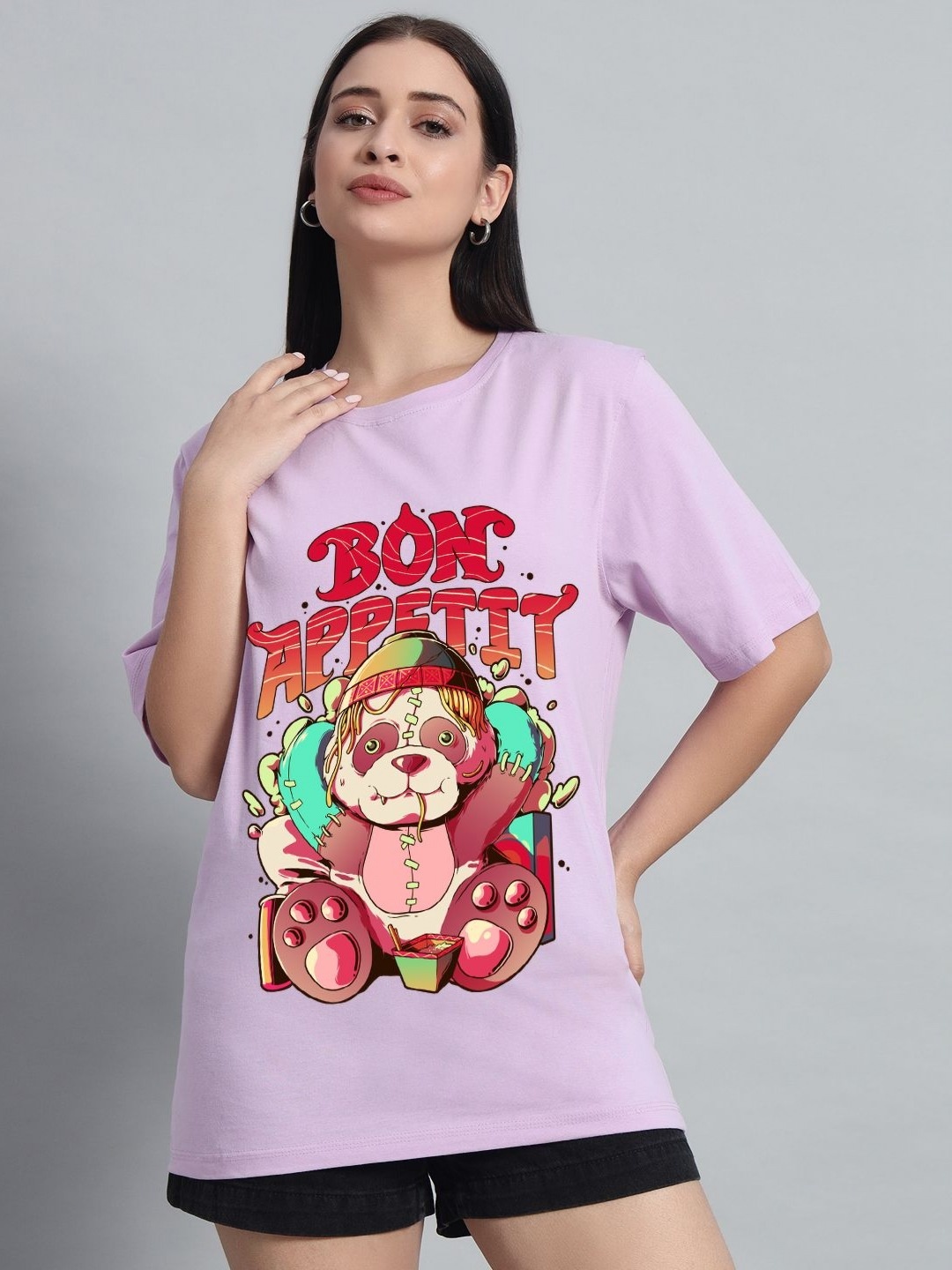 

N1F FASHION Women Drop-Shoulder Sleeves T-shirt, Peach