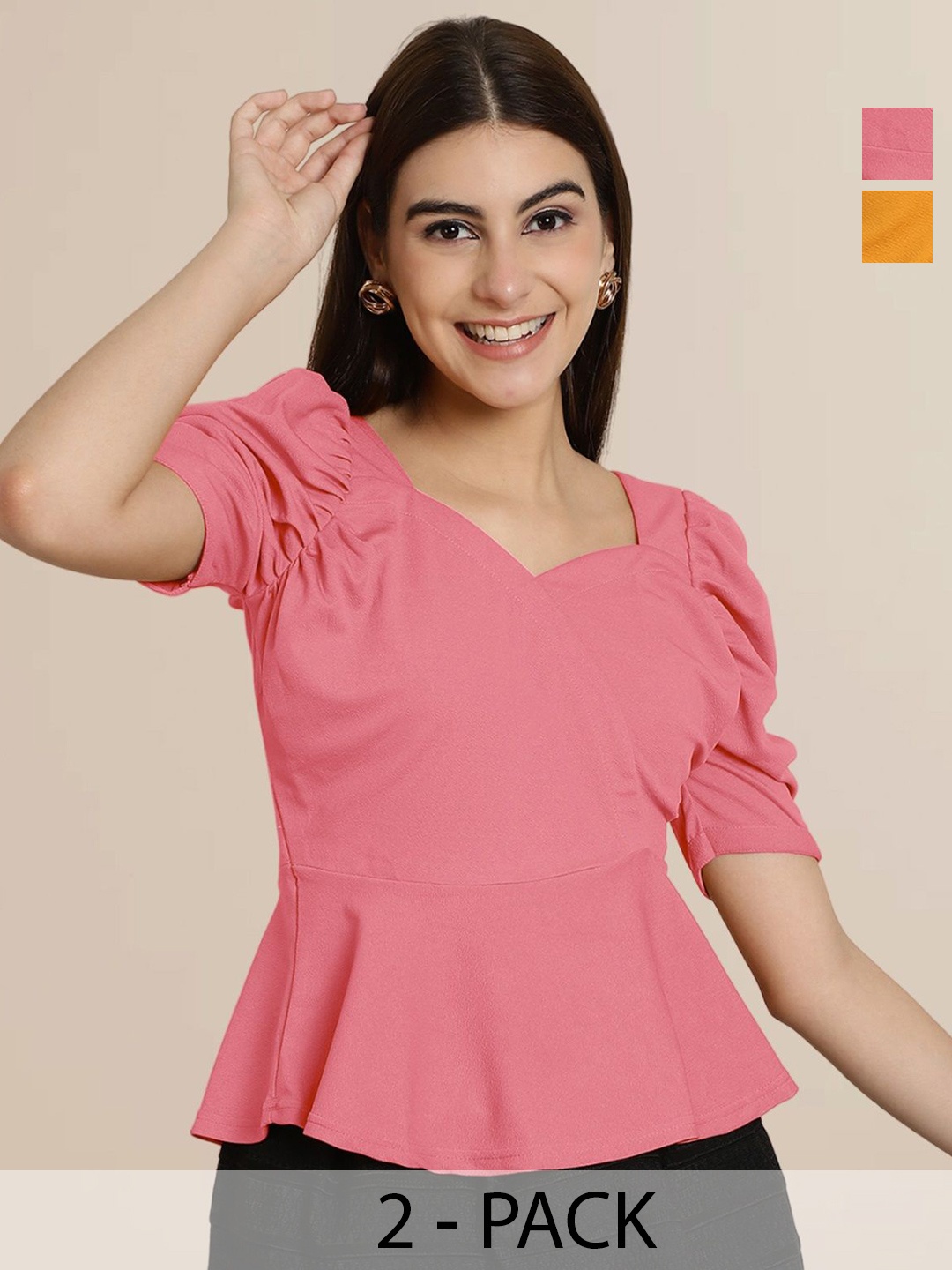 

Tromko Women Pack of 2 Puff Sleeve Top, Pink