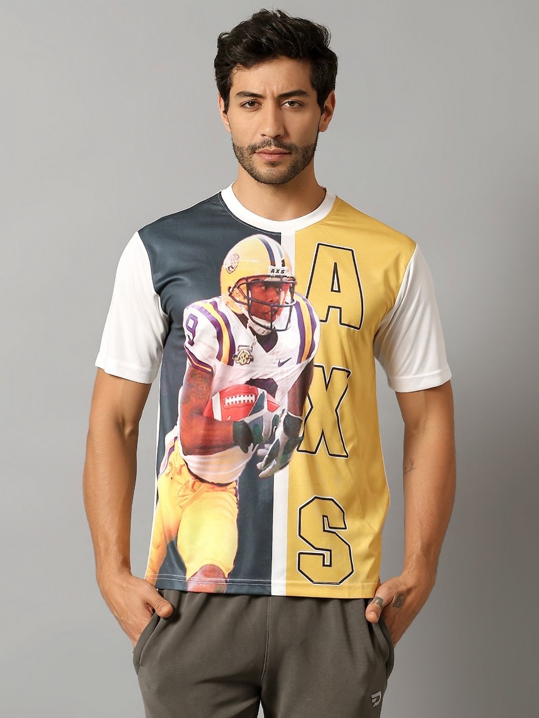 

AUXAMIS Men Printed Raw Edge T-shirt, Yellow