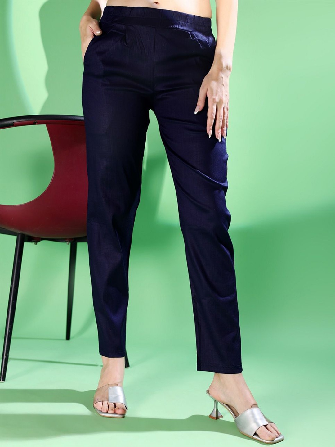 

Fashion2wear Women Original Slim Fit High-Rise Easy Wash Trousers, Blue