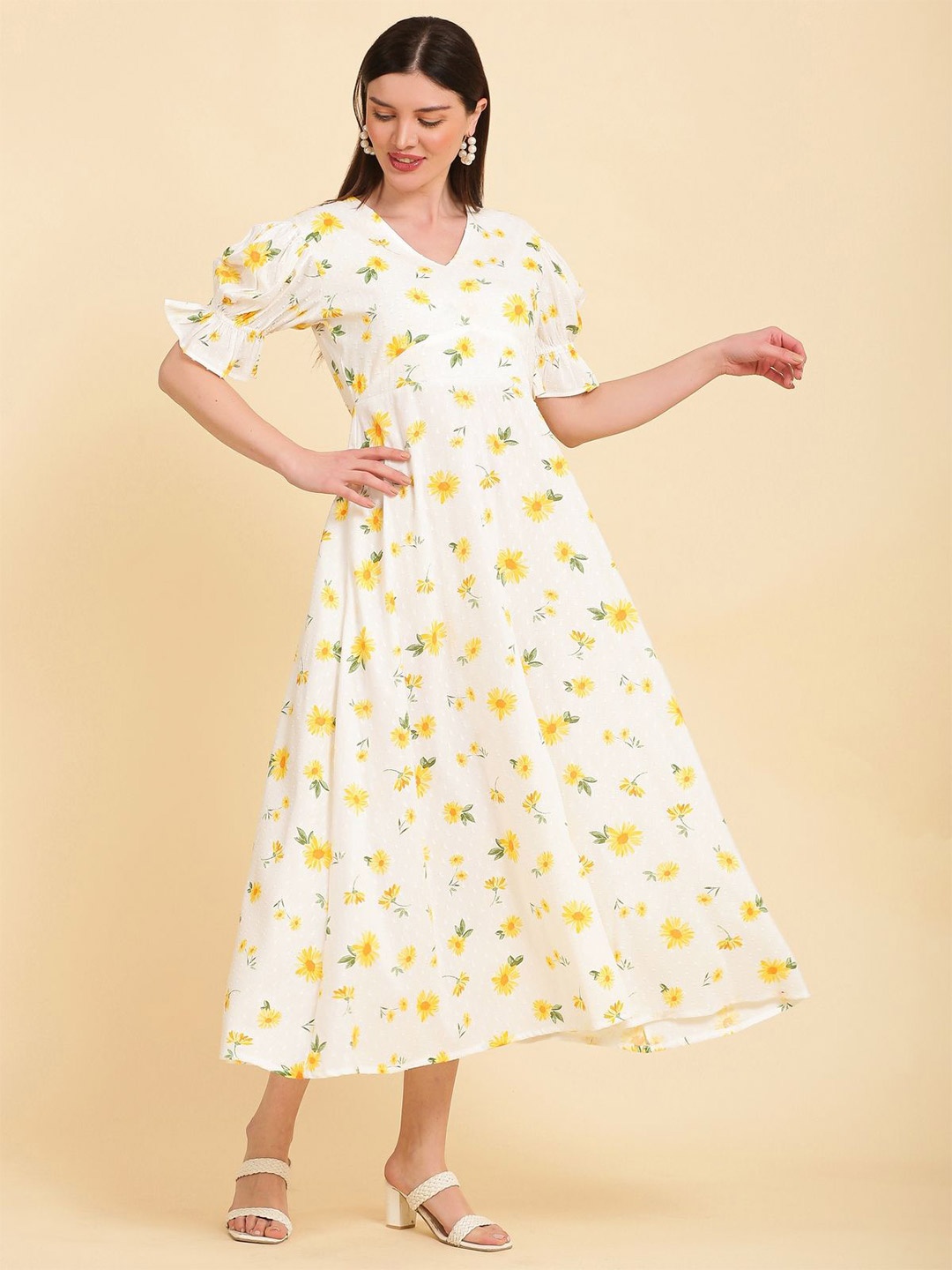 

NOUN Floral Print Flared Sleeve A-Line Midi Dress, Multi