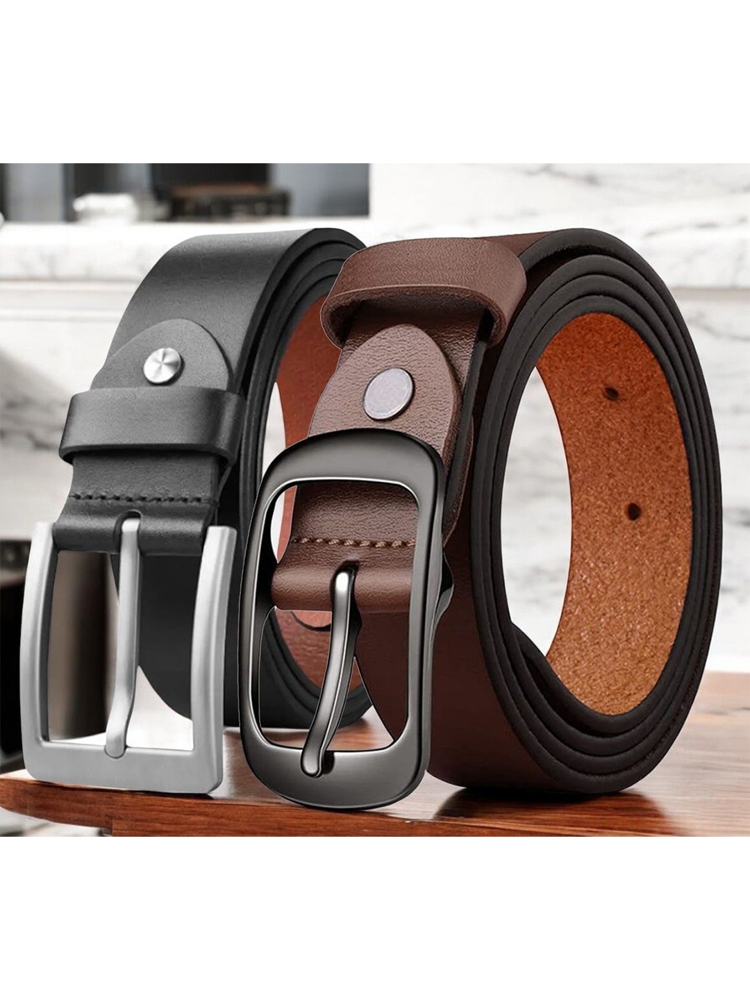 

The Roadster Lifestyle Co Set Of 2 Leather Formal Belts, Black