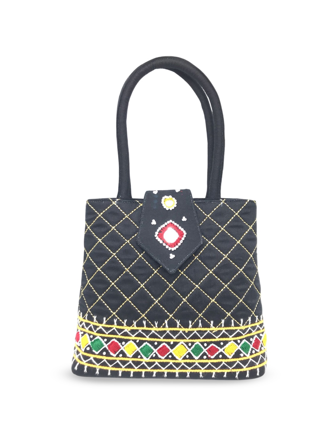 

SriShopify Handicrafts Embellished Shopper Handheld Bag, Black