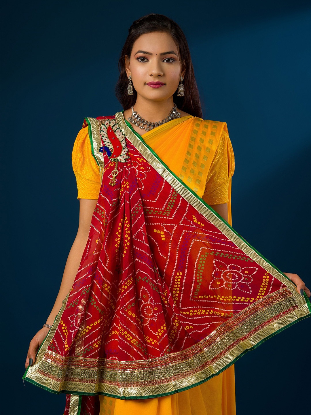 

KCPC BANDHANI Printed Bandhani Dupatta, Red