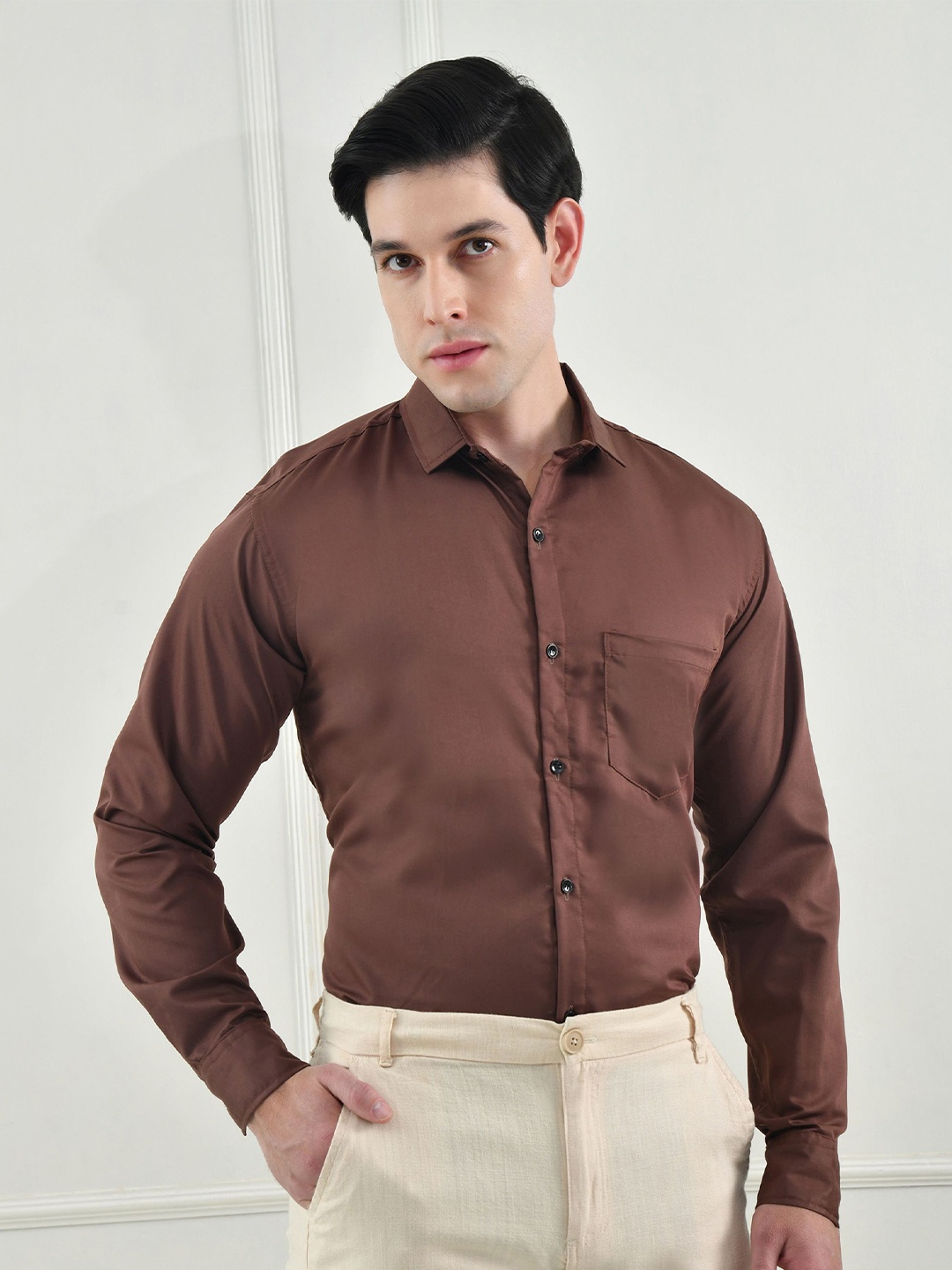 

Metronaut Men Comfort Opaque Formal Shirt, Brown