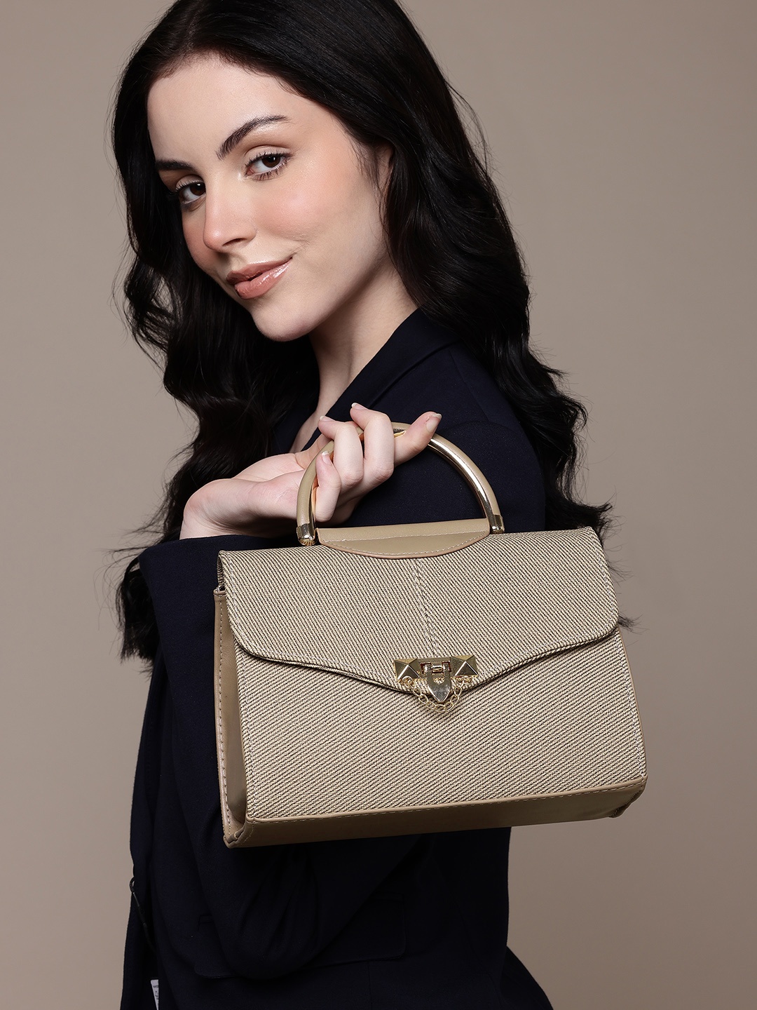 

French Connection Woven Design Structured Satchel, Taupe
