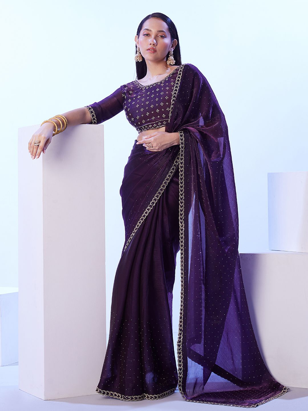 

Kalista Embellished Beads and Stones Pure Silk Saree, Purple
