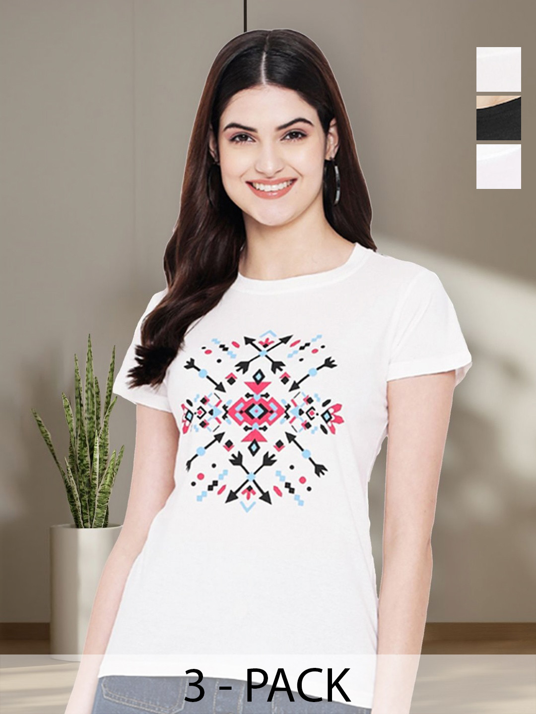

Tromko Women Typography 3 Printed Applique T-shirt, Multi