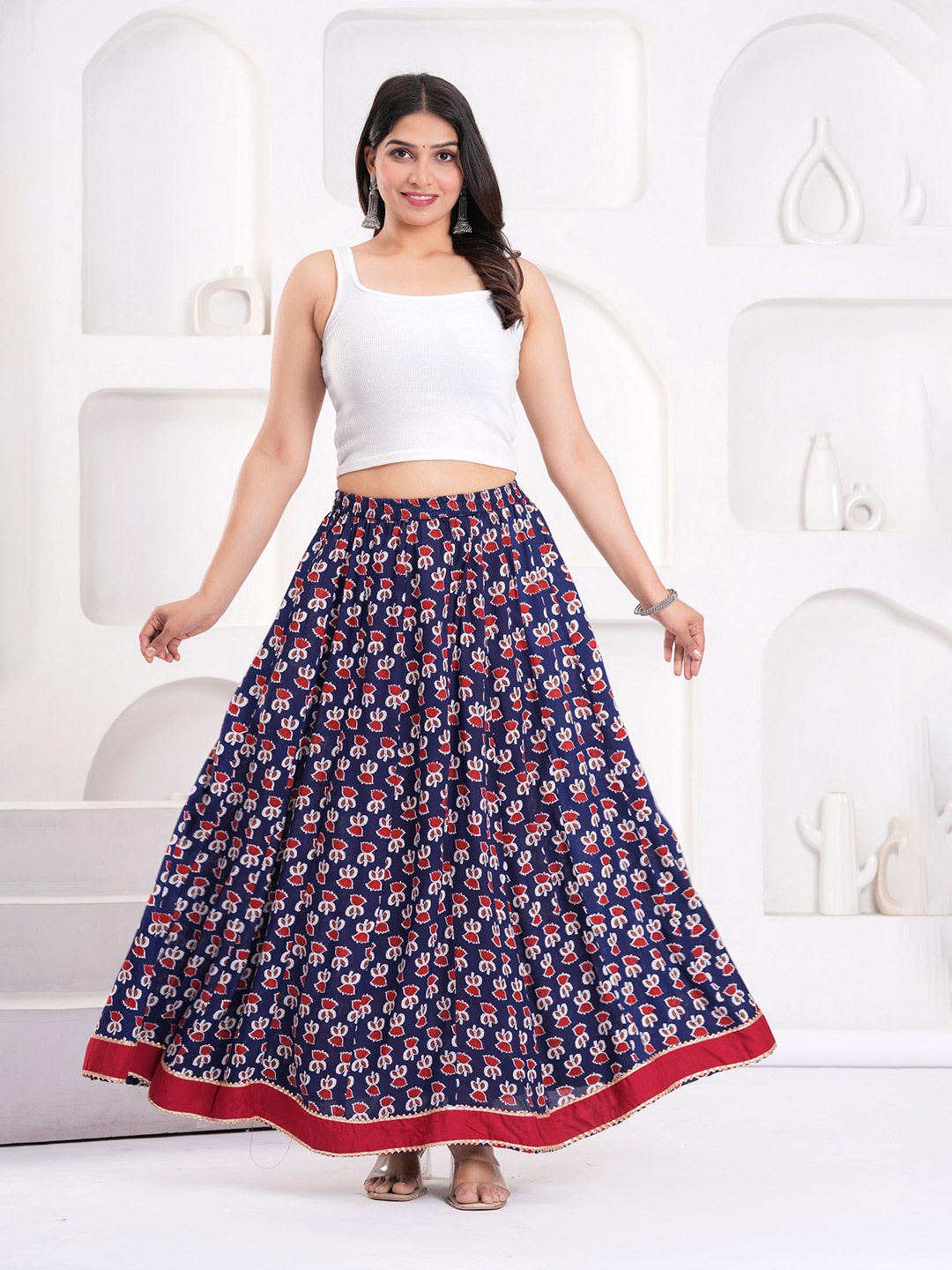

Clothy N Wave Floral Printed Flared Maxi Skirt, Blue