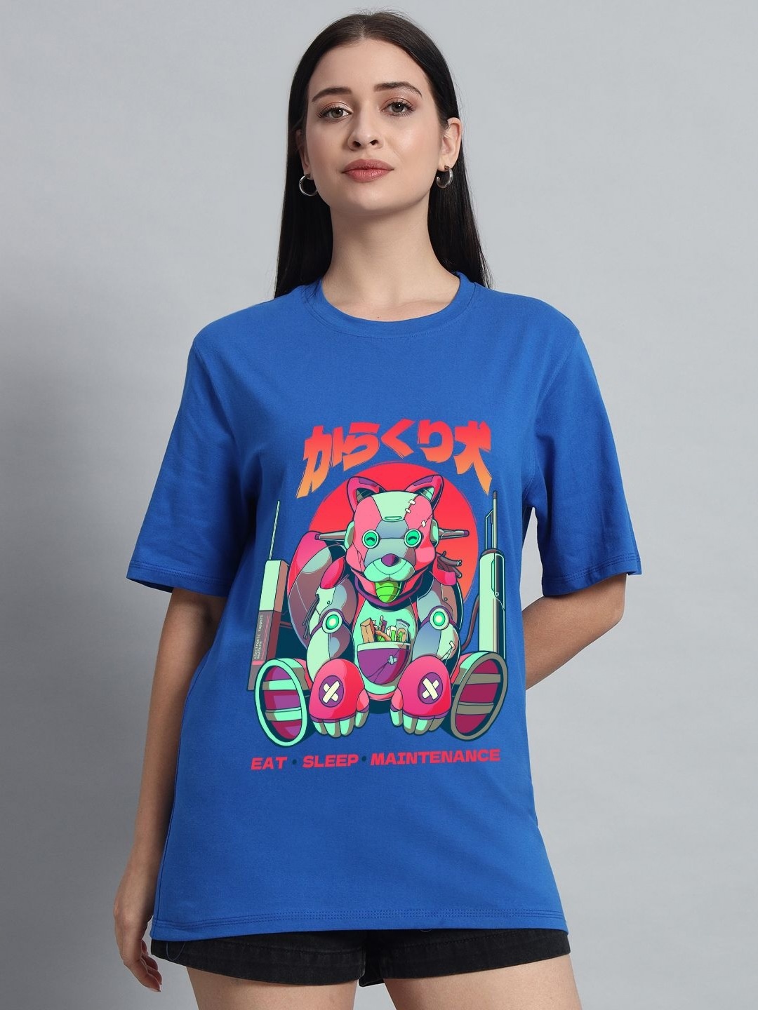 

N1F FASHION Women Drop-Shoulder Sleeves T-shirt, Blue
