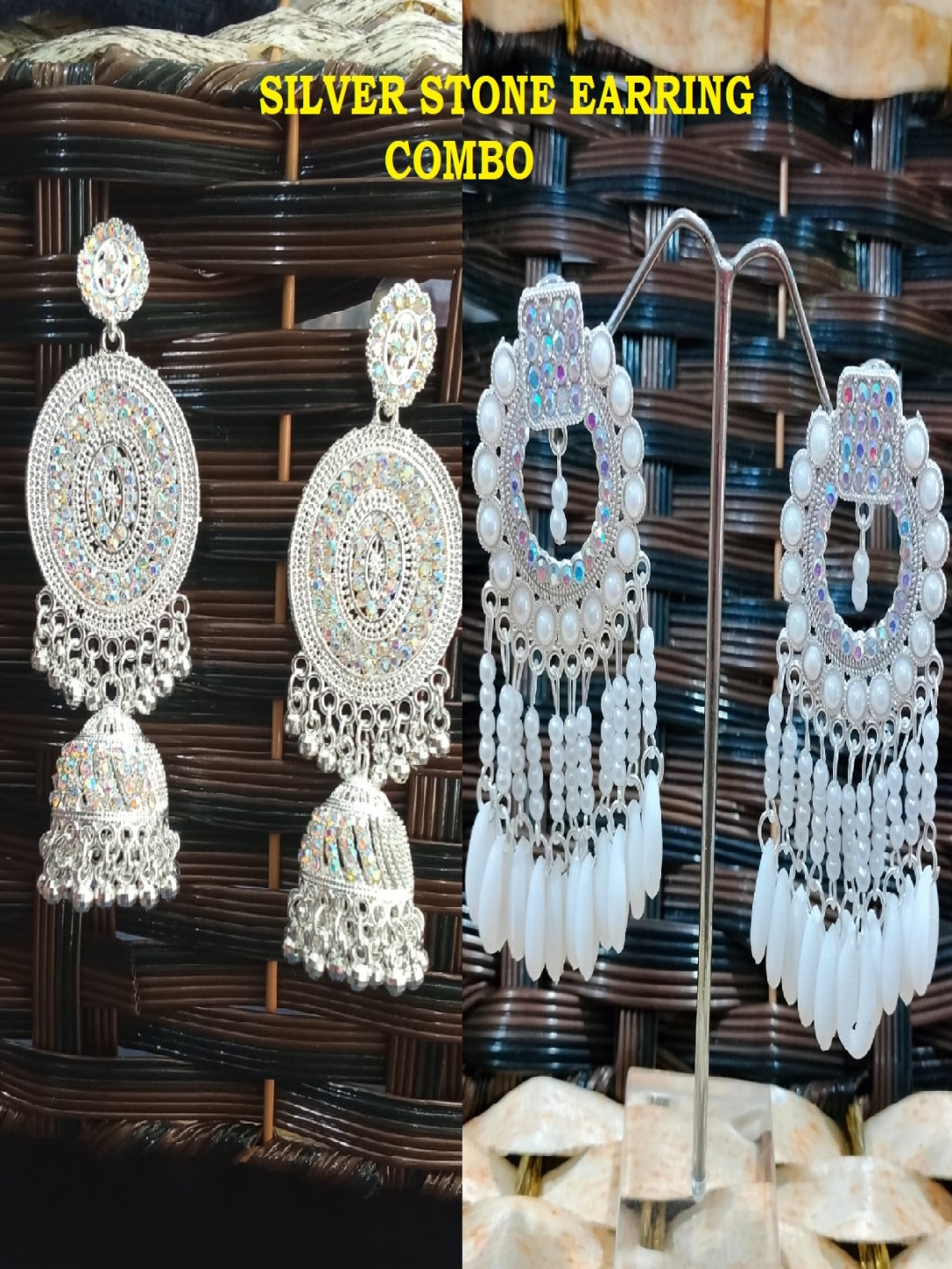 

JMBW INTERNATIONAL Silver-Plated Artificial Beaded Contemporary Shaped Drop Earrings
