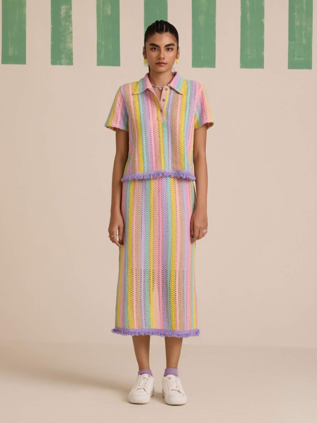 

Muvazo Colour-Blocked Shirt Collar Top With Skirt Cassata Swirl Co-Ords, Pink