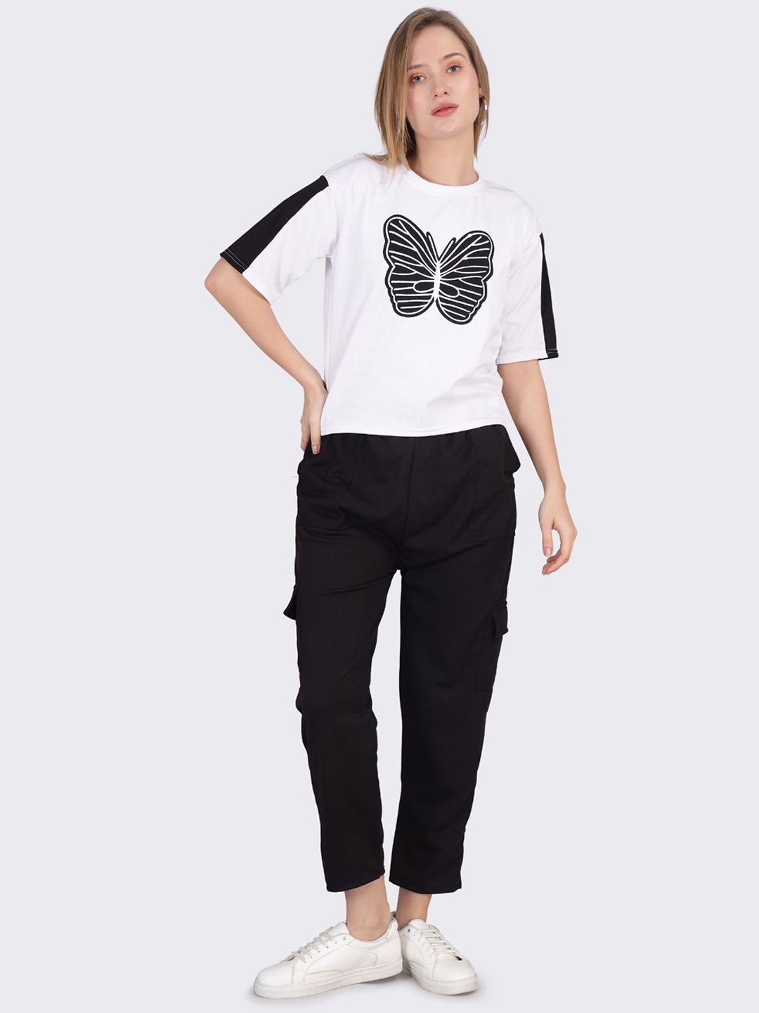 

SMSHOPMORE Printed 100% Cotton T-Shirt With Trouser Co-Ords, Black