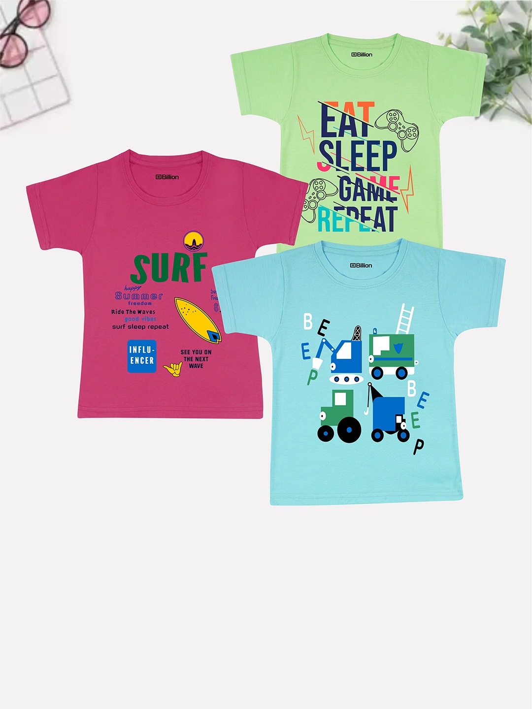 

Billion Boys 3 Printed Bio Finish Applique T-shirt, Multi