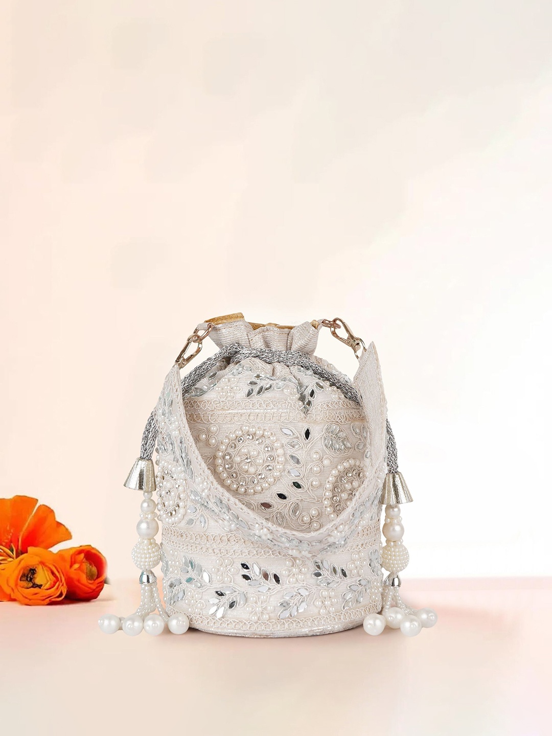 

PLANX Embroidered Potli Clutch, White