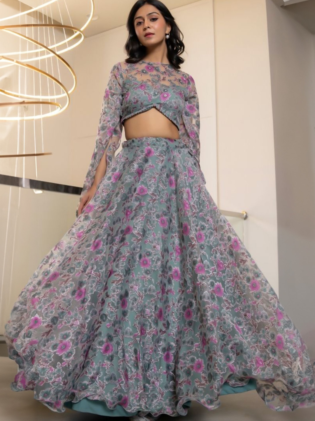 

HOUSE OF JAMOTI Printed Ready to Wear Lehenga &, Grey