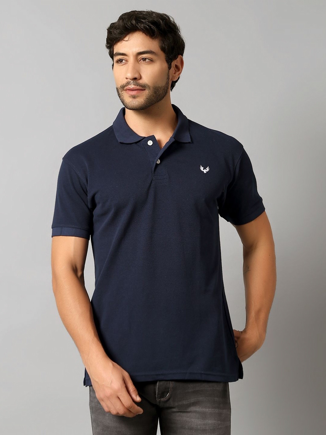

AUXAMIS Men Polo Collar Pockets T-shirt, Navy blue