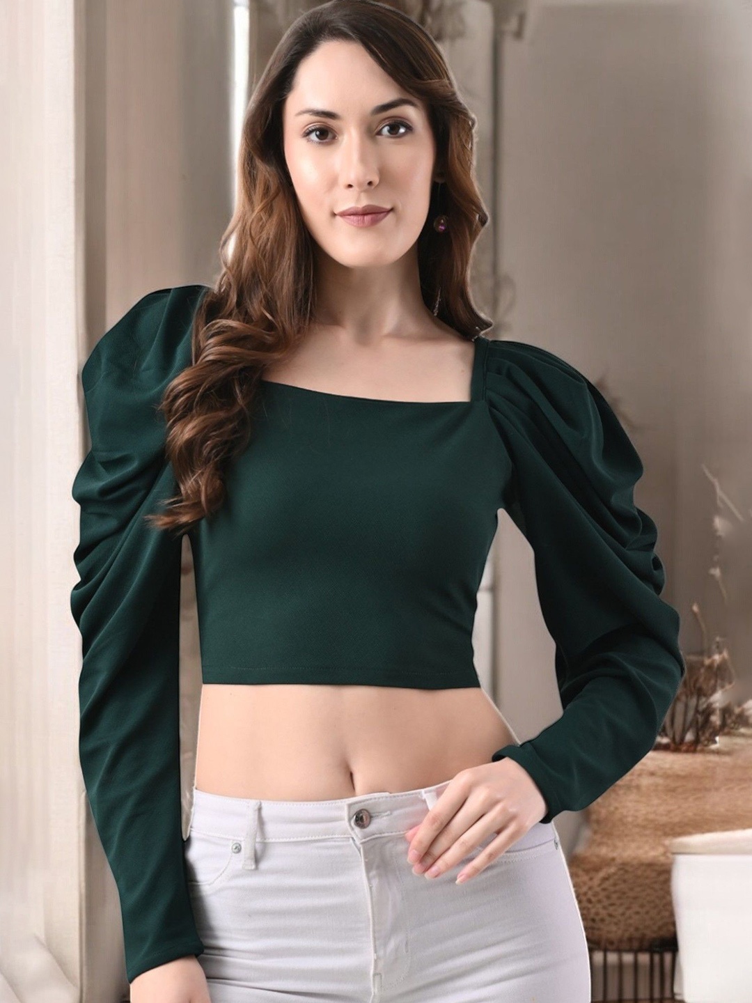 

Arbiter Collection Puff Sleeve Crop Top, Green