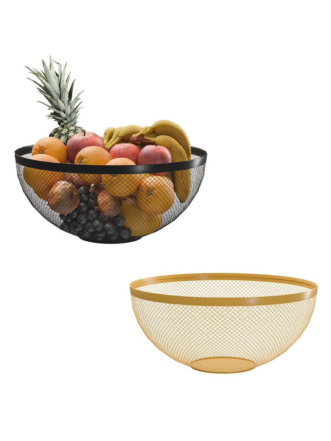 

Kuber Industries Black & Gold Toned 2 Pieces Metal Fruit and Vegetable Baskets