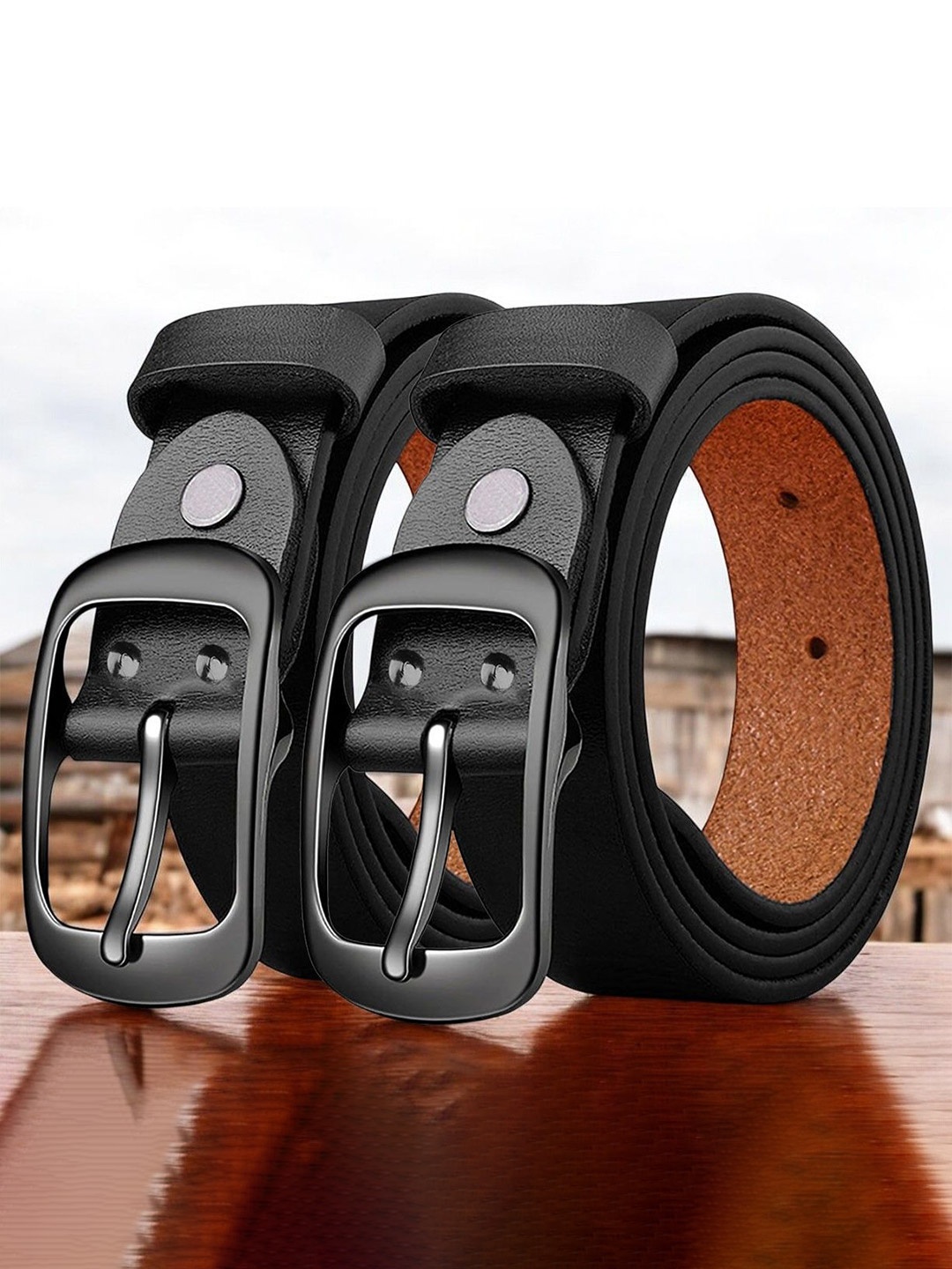 

The Roadster Lifestyle Co Set Of 2 Leather Formal Belts, Black