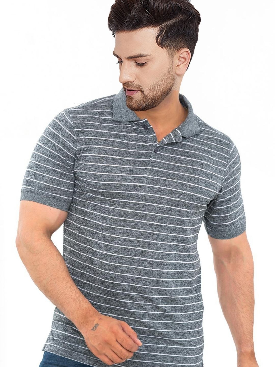 

Bishop Cotton Men Striped Polo Collar Pockets T-shirt, Charcoal