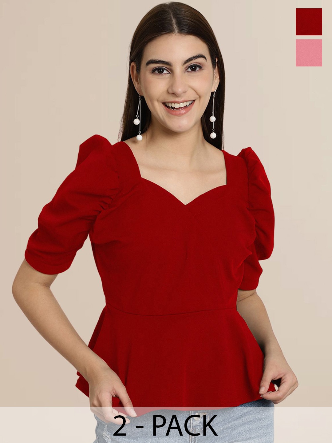 

Tromko Sweetheart Neck Puff Sleeve Top, Multi
