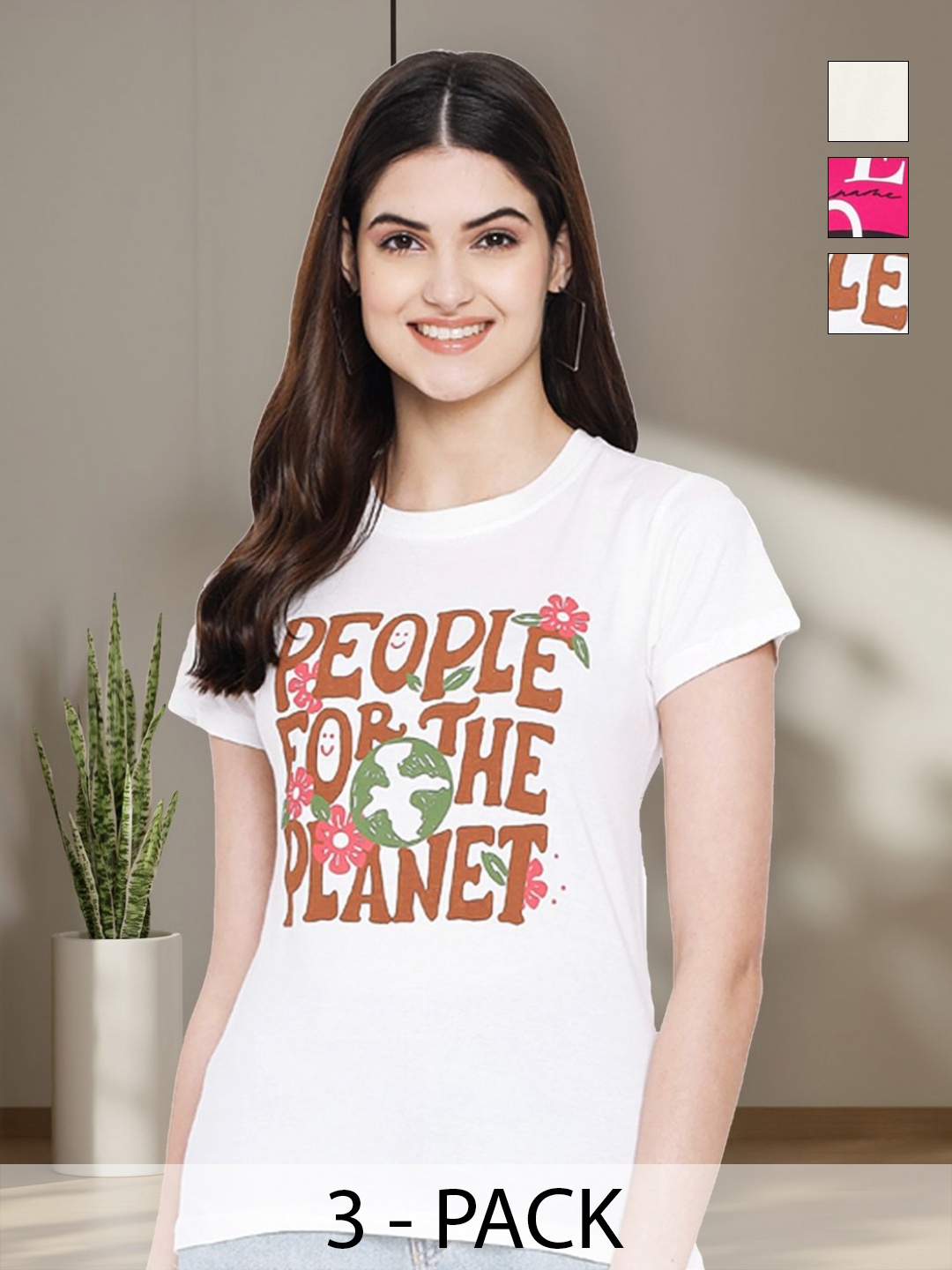 

Tromko Women Typography 3 Printed Applique T-shirt, Multi