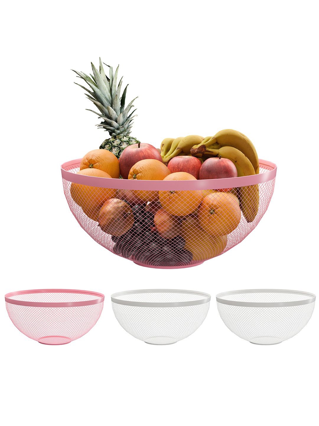 

Kuber Industries White & Pink 4 Pieces Metal Fruit and Vegetable Baskets