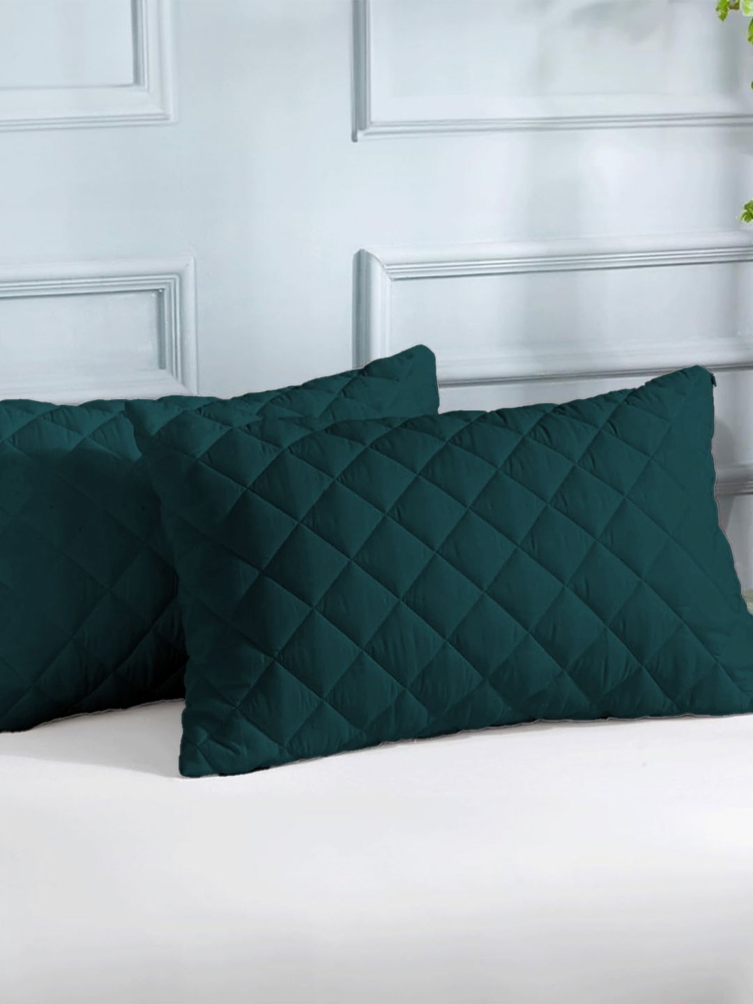

LINENWALAS Happy Sleeping Teal 2 Pieces Checked Pure Cotton Rectangle Pillow Covers